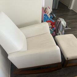 Monte white leather rocking chair with Ottoman Foot Stool Joya Rocker