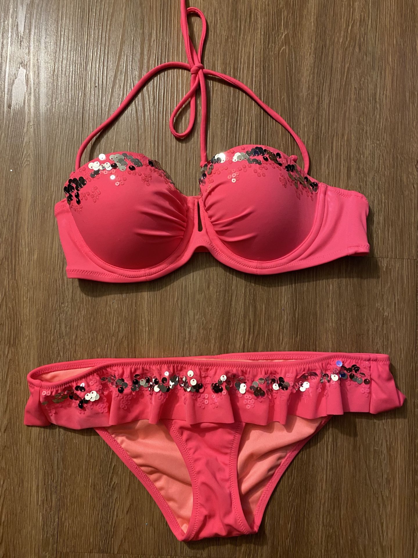 NWOT Victoria Secret Hot Pink Sequin Bikini Set - XS