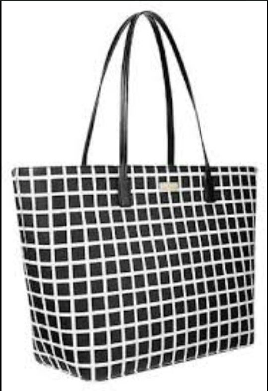 Kate Spade Designer Dally Laurel Way Black White Checkered Patterm tote