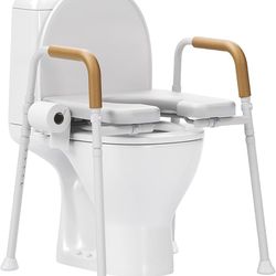 New in box Heavy-Duty Steel Toilet Seat Riser with Plush Memory Foam & Flip-Up Seat - Secure 350 lbs Capacity, Adjustable Height Raised Toilet Seat fo