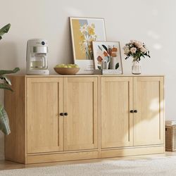 Set of 2pcs Cabinet with doors, oak veneer,kitchen sideboard , storage cabinet