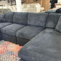 New 120x60 Black Corduroy Sectional Couch / Free Delivery 