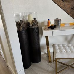 Large Metal And Glass Candle Holders 