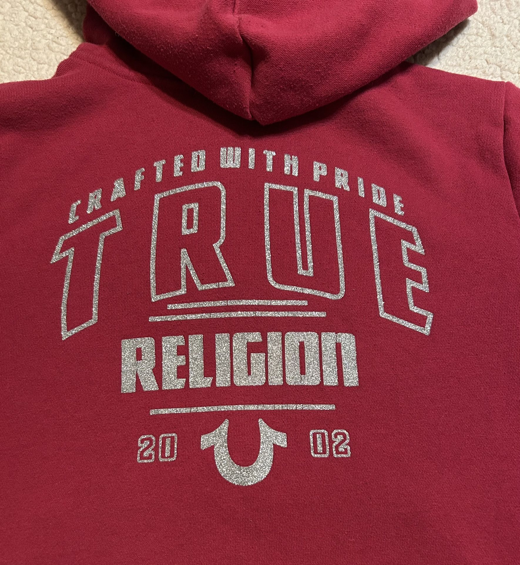 Women's True Religion-Silver Logo Red Full Zip Up Hoodie Sweatshirt Size Medium-EUC 💥$20💥