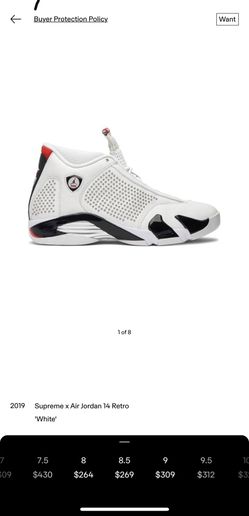  Jordan Mens Air 14 Retro BV7630 106 Supreme - Size 8  White/University Red