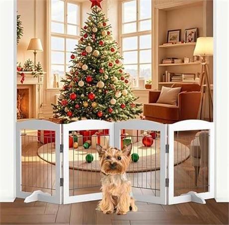 Free Standing Dog Gate Indoor, Dog Fences Indoor, 4 Panels Foldable Pet Gate for Stairs, 24 inch Dog Fences for Doorways, Dog Gate for Stairs, Puppy G