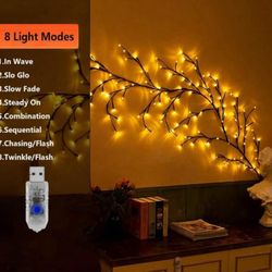 1PC Indoor Outdoor LED Fairy Lights, 96LED, 1.8m/5.9ft, Artificial Willow Vine Decorative Lights, 8 Lighting Modes, Decor For Par