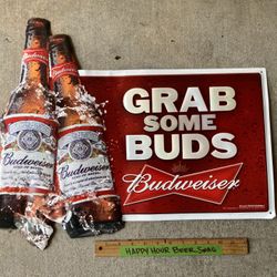 🔥Grab Buds Budweiser Metal Beer Bar Tin Sign  