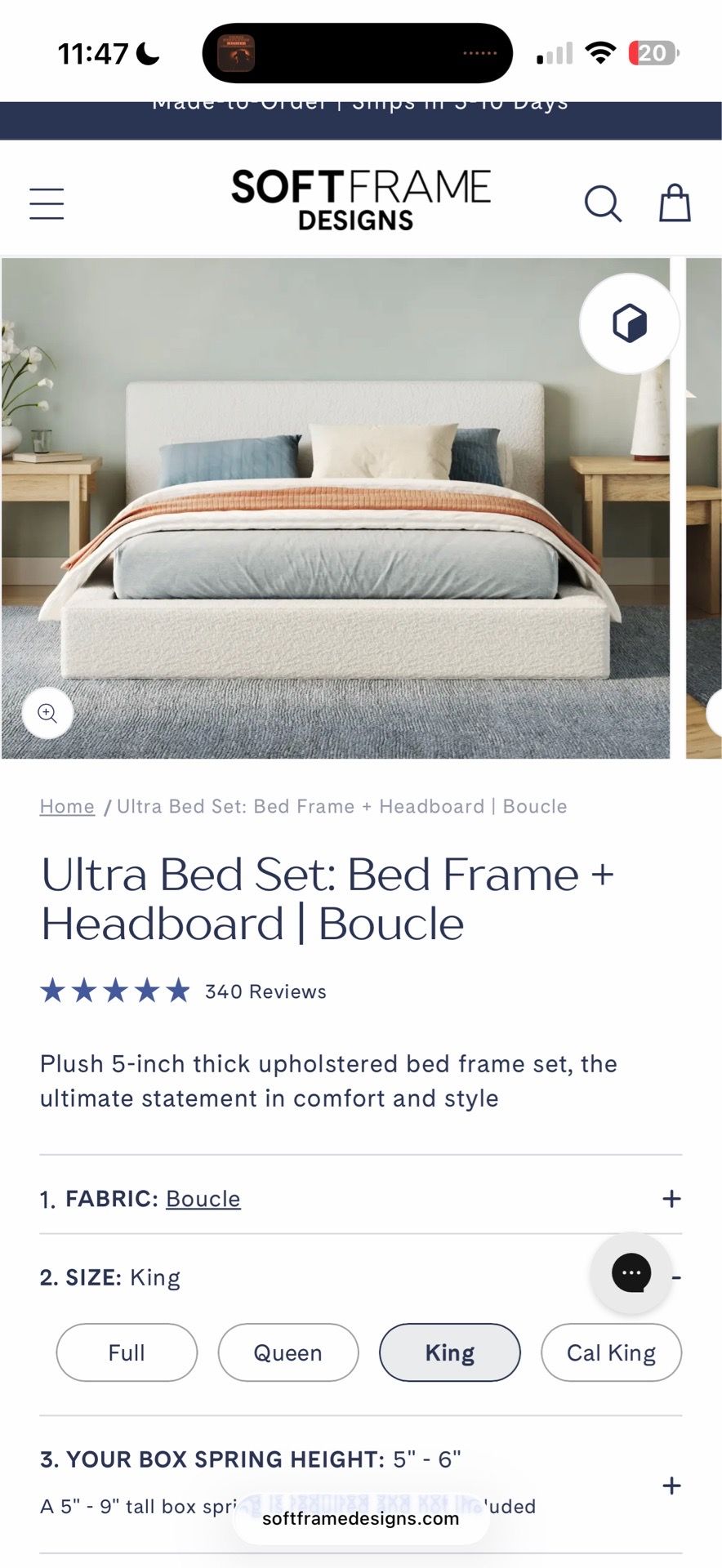 soft frame designs boucle king size frame + headboard