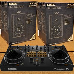 🚨 No Credit Needed 🚨 Pioneer 2 Channel Mixer Serato Controller QSC K10.2 Powered Speakers 4000 Watt Package 🚨 Payment Options Available 🚨 