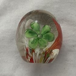 Vintage Floral Glass Paperweight 