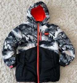 NWT Hurley Black, Gray, White & Orange Kids Hooded Puffer Jacket Sz 14/16