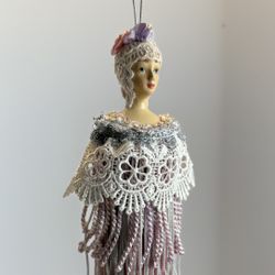 Vintage Lady Ornament with Lace Dress – Handmade Style Decoration