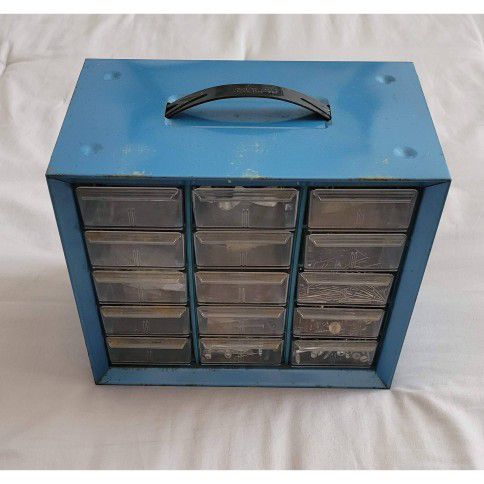 Vtg 15 Drawer Metal Akro-Mills Small Parts Storage Organizer Cabinet