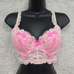 Victorias Secret Bra Womens 34C Pink Floral Underwire Lace Coquette Y2K 