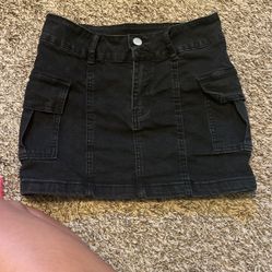 Black Denim Cargo Skirt 