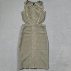 NWOT Marciano Mini Dress Womens XS Bandage Studded Bodycon Olive Green Cocktail