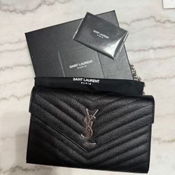 Auth SAINT LAURENT YSL Cassandre Envelope Wallet on Chain