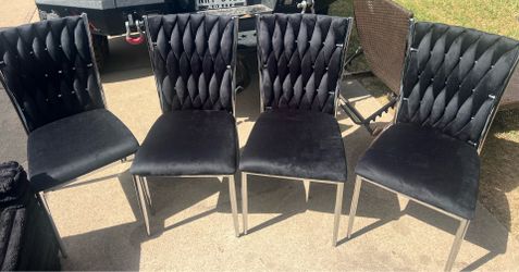 Velvet Dining Chairs Set of 4, Modern Woven Kitchen Chairs with Silver Metal Legs, Upholstered Cushion with High Back, Dirt Resistance, Easy to Instal