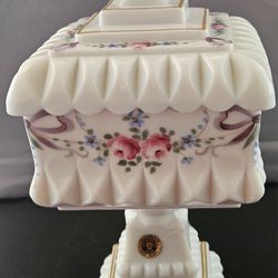 Westmoreland Milk Glass Floral Handpainted Pedestal Candy Dish