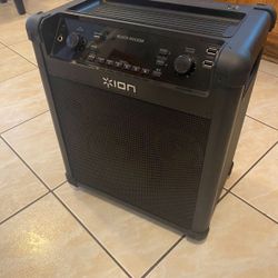 ION Audio Block Rocker | Portable Bluetooth Speaker with Mic, Radio, and Wheels & Handle for Transport