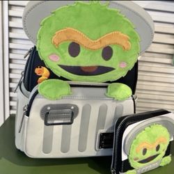 LOUNGEFLY OSCAR THE GROUCH BACKPACK WALLET SET NEW
