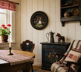 Fine Art 1970 Vintage HARDANGER Antique Original Norwegian Folk Dress Wall Plate Hang Hanging Studio Collectible Ceramic Porcelain Pottery Black 10.5”