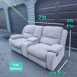Free Delivery  | Beige Crawford Luxury Recliner Loveseat With Storage and Cup Holders 
