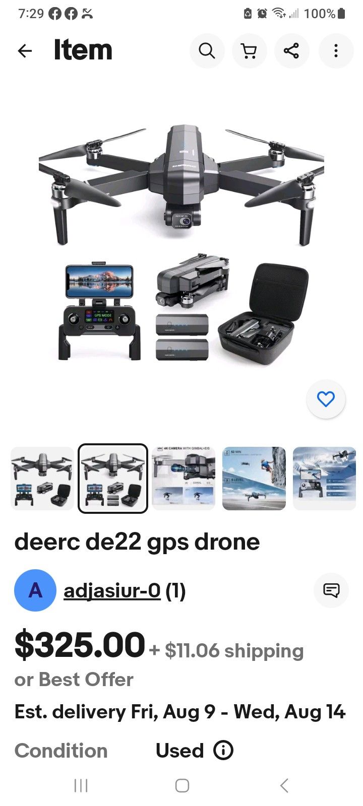 Deerc De22 GPS Folding Drone 4k Camera 2-Axis Stabilized Gimbal New Never Used