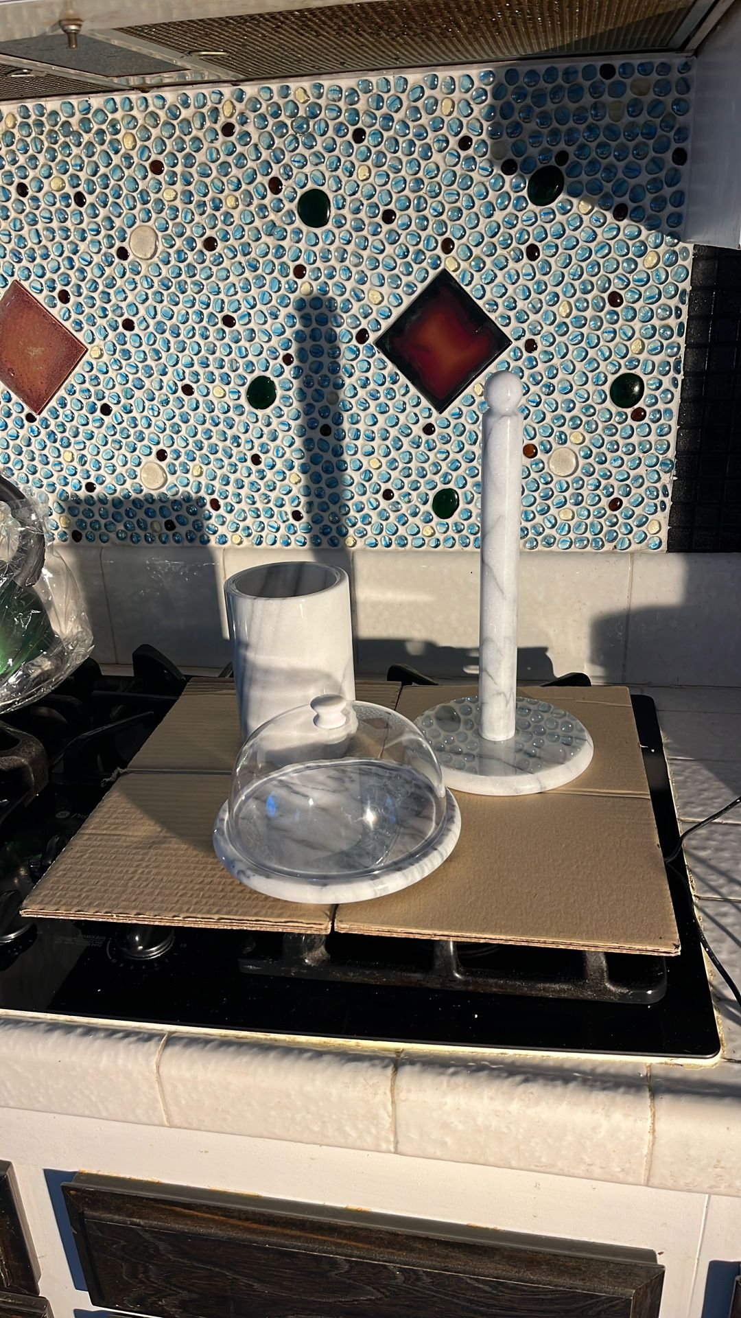 A Set Of Utensils Holder, Napkins Holder And Small Cake Plate