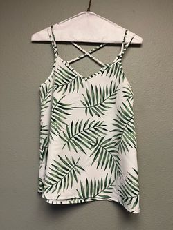 White Palm Leaf Print Cami Tank Top