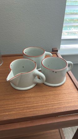 Coffee Cup and Creamer Cup Dansk International Designs Ltd Japan Beige with Brown Stripe