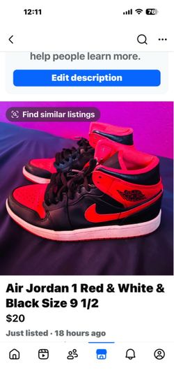 Air Jordan 1 Red & White & Black Men Size 9 1/2