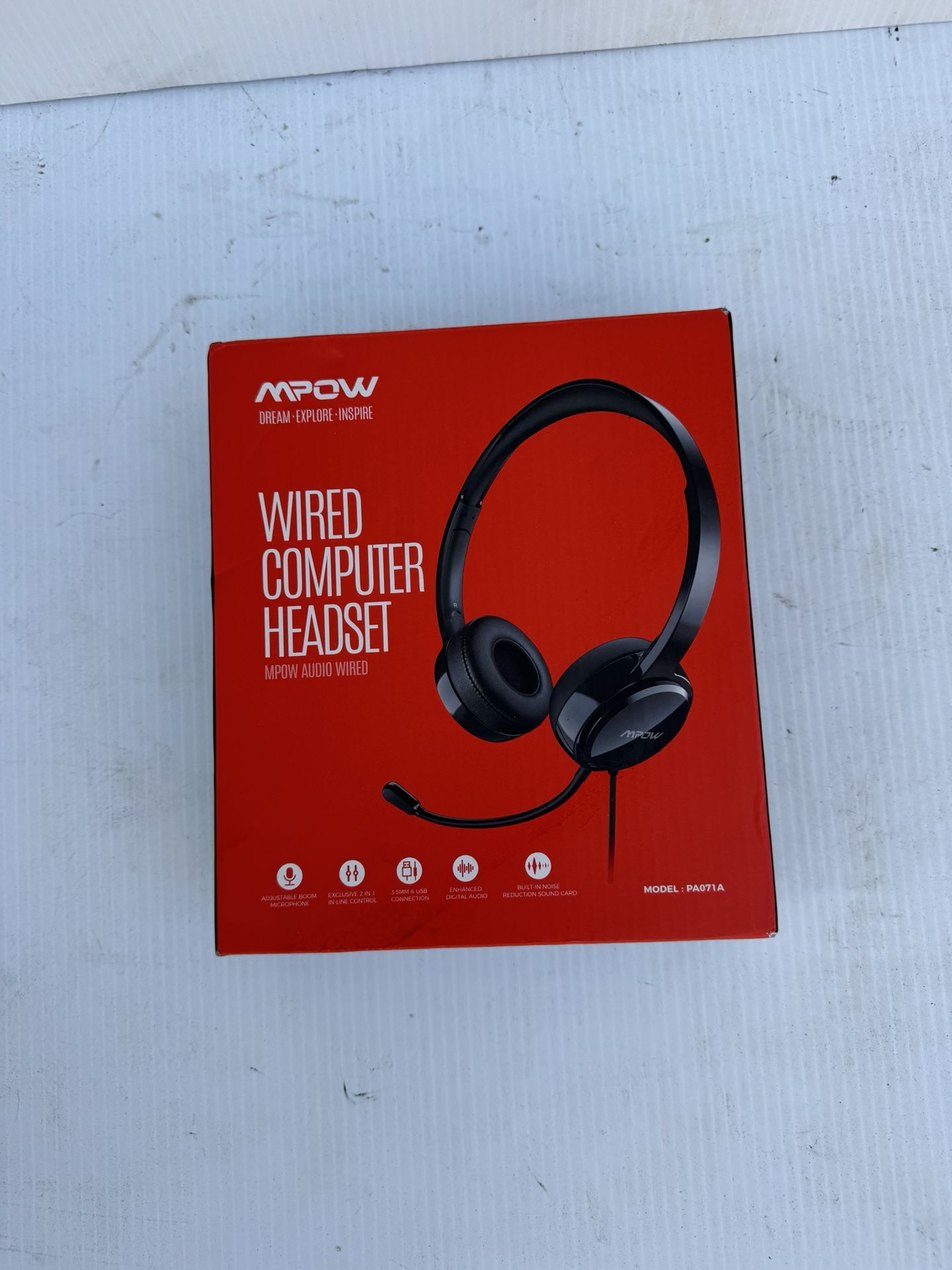 MPOW USB Wired Computer Headset PA071A Noise Reduction 3.5 mm + USB - Black -NEW
