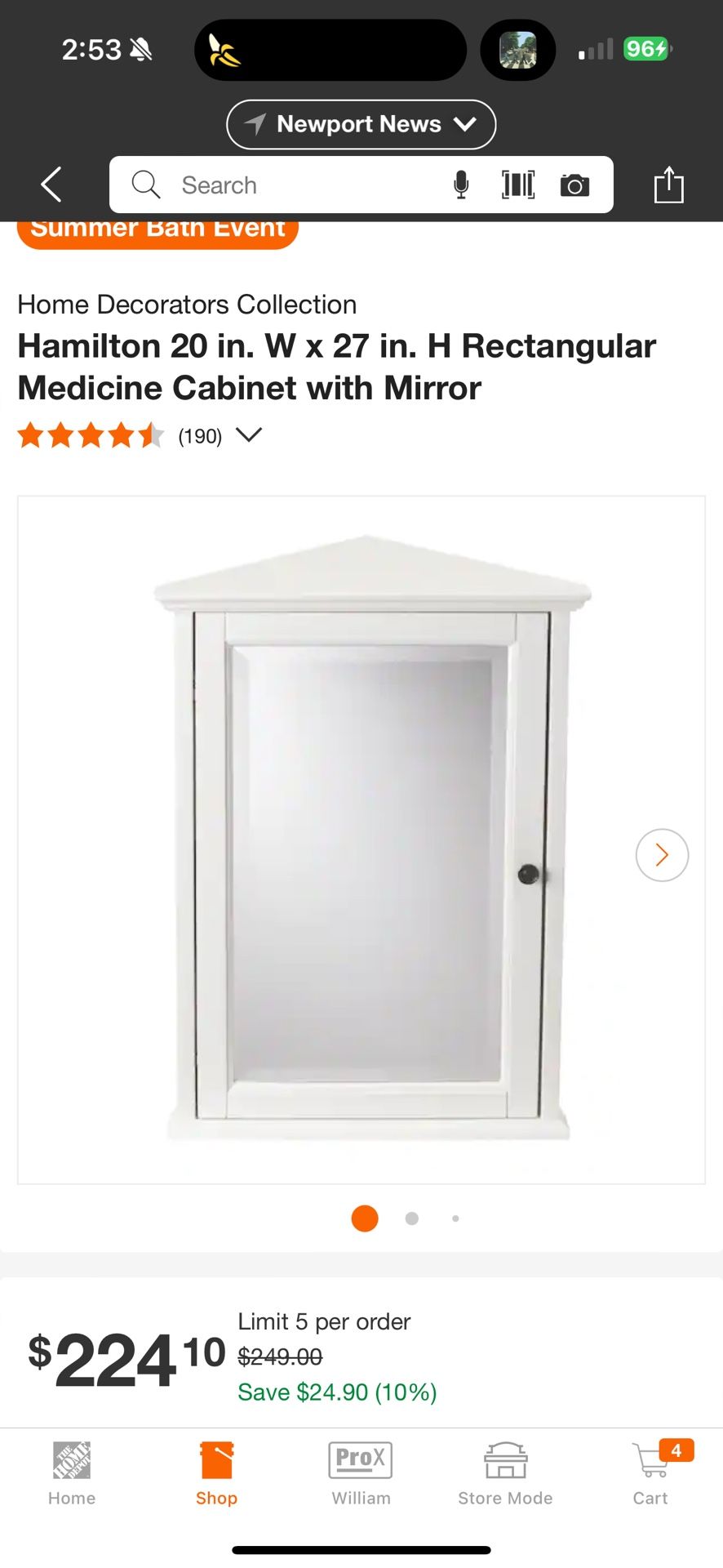 Hamilton Corner medicine cabinet