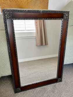Large Wall Mirror with Ornate Wood Frame
