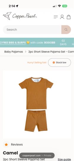 Copper Pearl 2pc Short Sleeve Baby Pajama Set