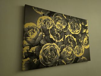 Large Abstract Wall Art for Living Room - Gold and Black Floral Canvas