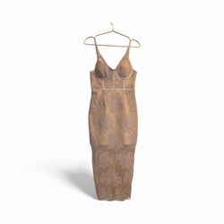 Elegant Lace Tan Dress with Adjustable Straps - Used ONCE - Size Medium 