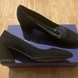 STUART WEITZMAN Black Suede Marymid Angled Block Women Heel Pumps Black 6.5