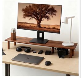 Dual monitor/tv stand. Dark acacia wood