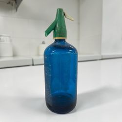 Vintage Blue Glass Seltzer Bottle WENDYS BEV INWOOD Soda Siphon - Collectible