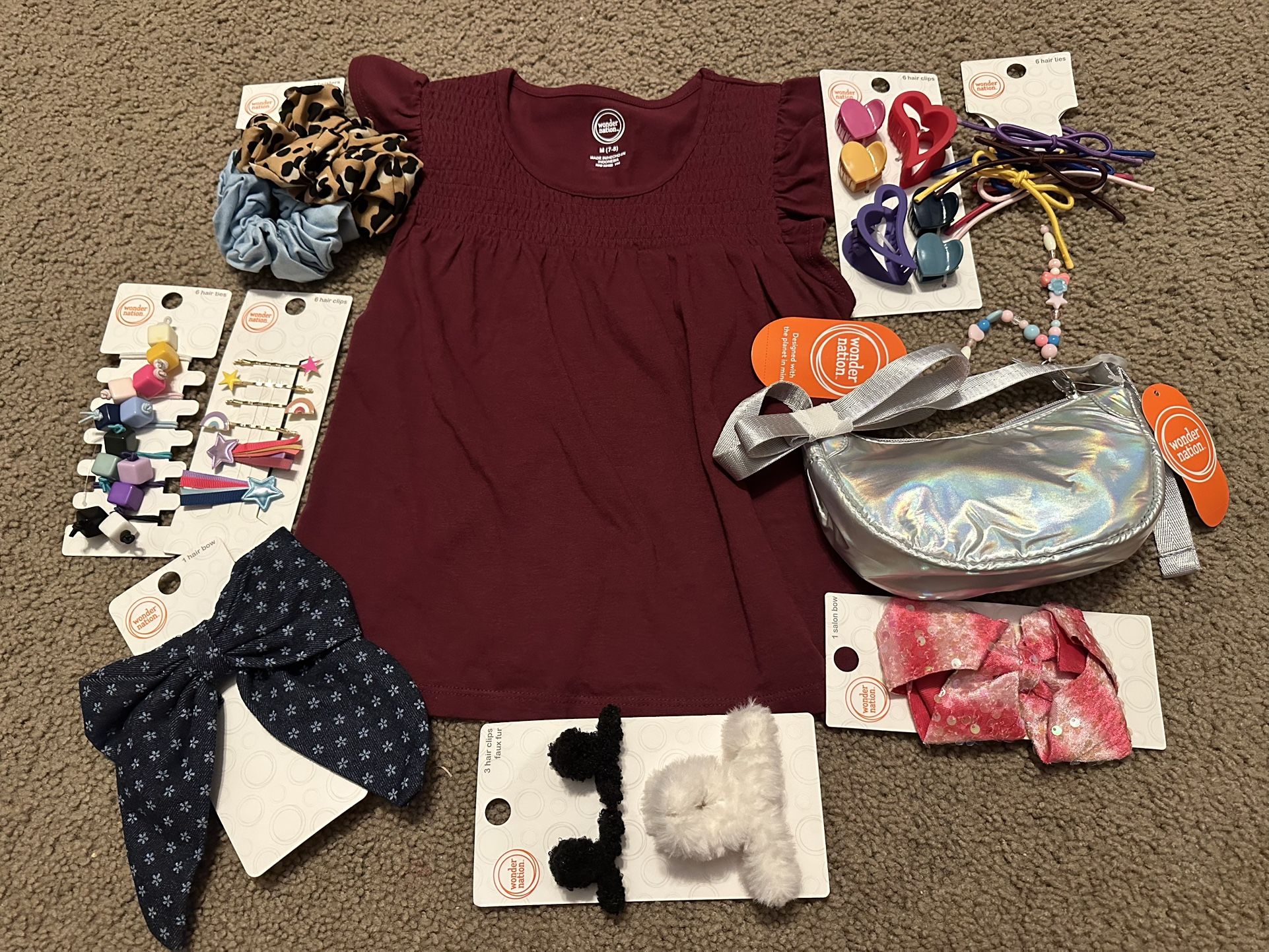 NEW with Tags Girls Shirt, Purse And Hair Accessories