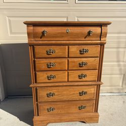 Solid Oak Highboy Dresser