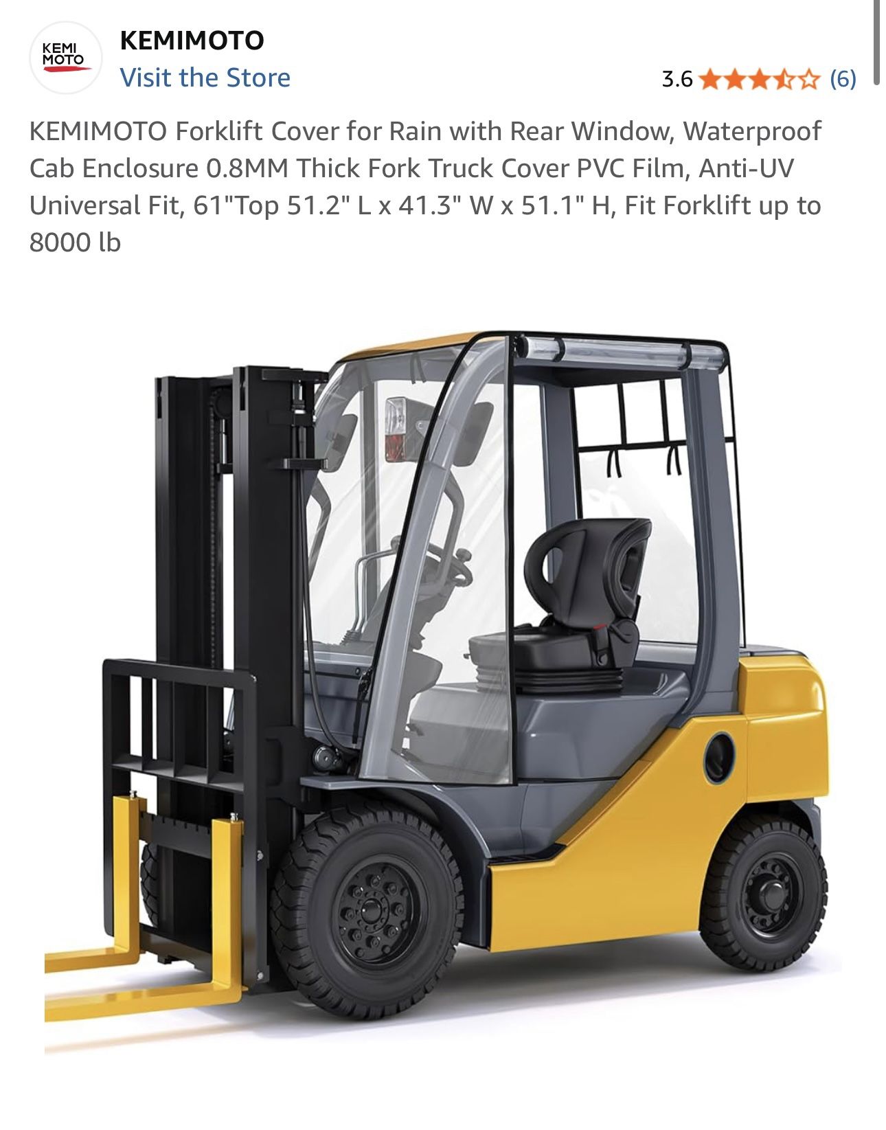 KEMIMOTO Forklift Cover for Rain with Rear Window, Waterproof Cab Enclosure