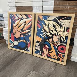 Goku&Vegeta Wall Art Set Of 2 Framed Canvas Prints Anime Decor Acrylic Cover
