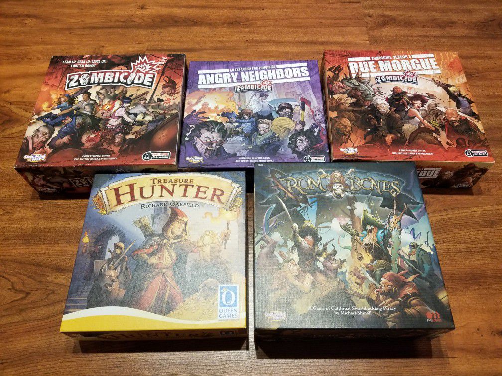 Board games - Zombicide, Rum and Bones, Treasure Hunter