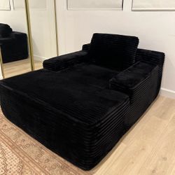 , Black Plush Corduroy Cloud Couch, Fluffy Oversized Sofa Bed for Bedroom Living Room, Comfy Boneless Reading Longue Ch