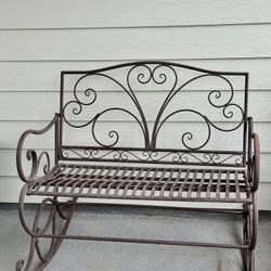 Antique Brown Garden Bench, Iron Patio Bench, Outdoor Rocking Seat for Porch, Backyard