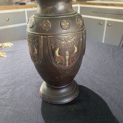 Antique Metal Vase with Decorative Enamel Details